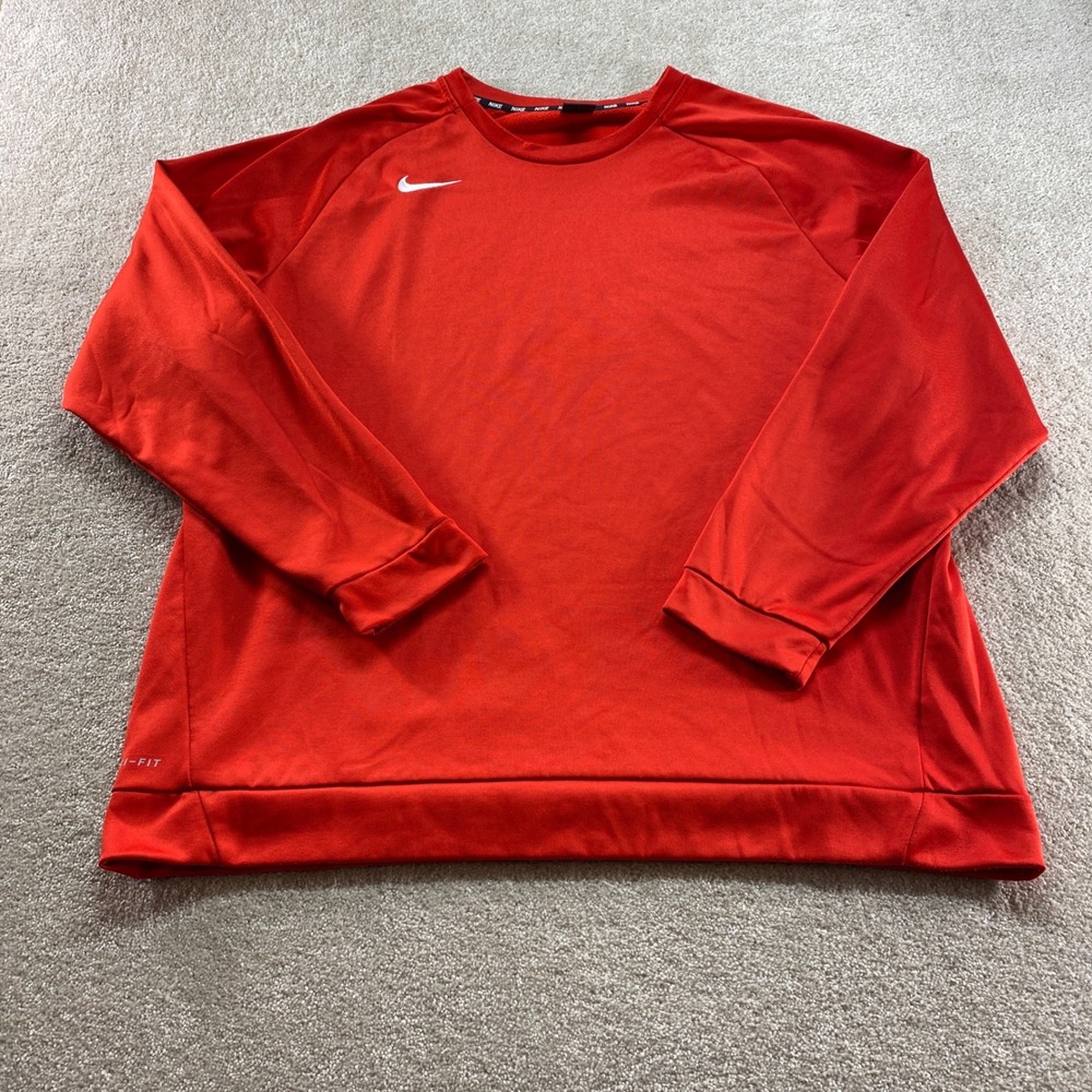 Nike Dri-FIT Sweatshirt Mens 3XL‎ Red Fleece Lined Raglan Crewneck Training Top